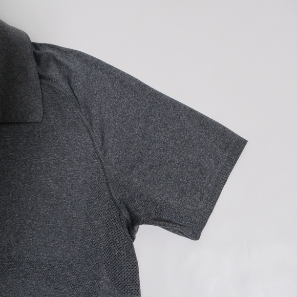 Lululemon Metal Vent Tech Polo Short Sleeve Heathered Black Size M Silveresecnt - Picture 5 of 12